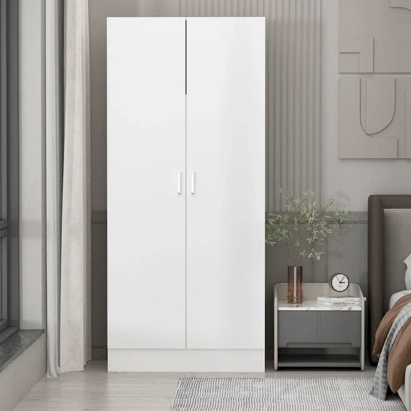 Freestanding 2-Door Bedroom Wardrobe with Clothes Rail