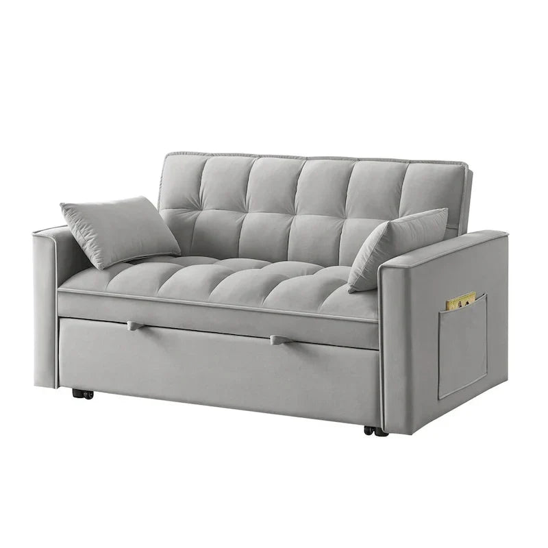 4-in-1 Upholstered Sofa Bed with Armrests, Storage Pockets and Adjustable Backrest