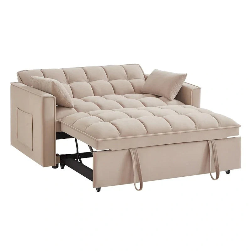 4-in-1 Upholstered Sofa Bed with Armrests, Storage Pockets and Adjustable Backrest