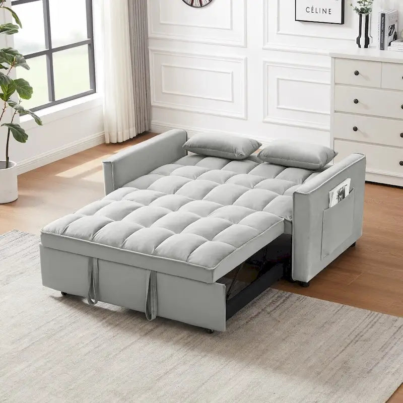 3-in-1 Velvet Convertible Sofa Bed with Trundle and Reclining Backrest
