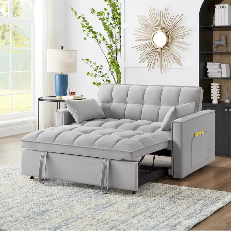 4-in-1 Upholstered Sofa Bed with Armrests, Storage Pockets and Adjustable Backrest