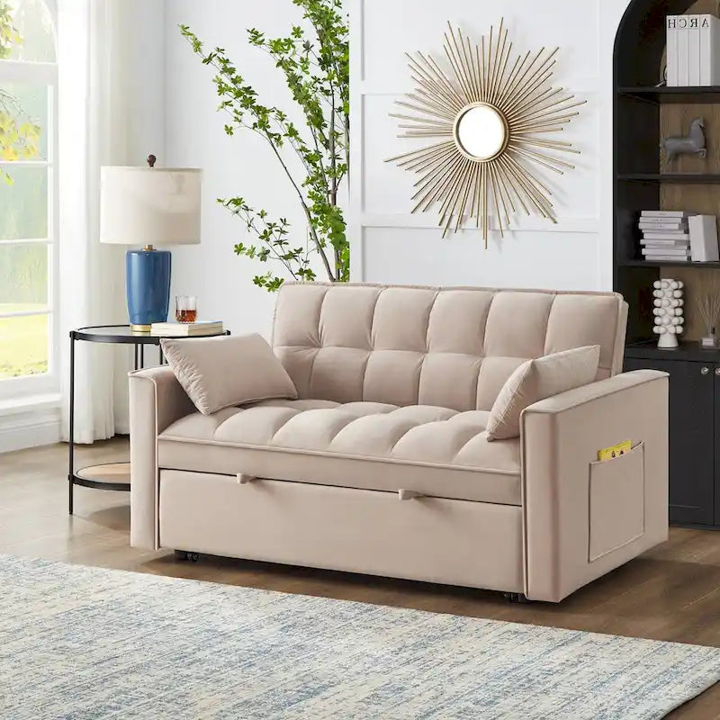 4-in-1 Upholstered Sofa Bed with Armrests, Storage Pockets and Adjustable Backrest