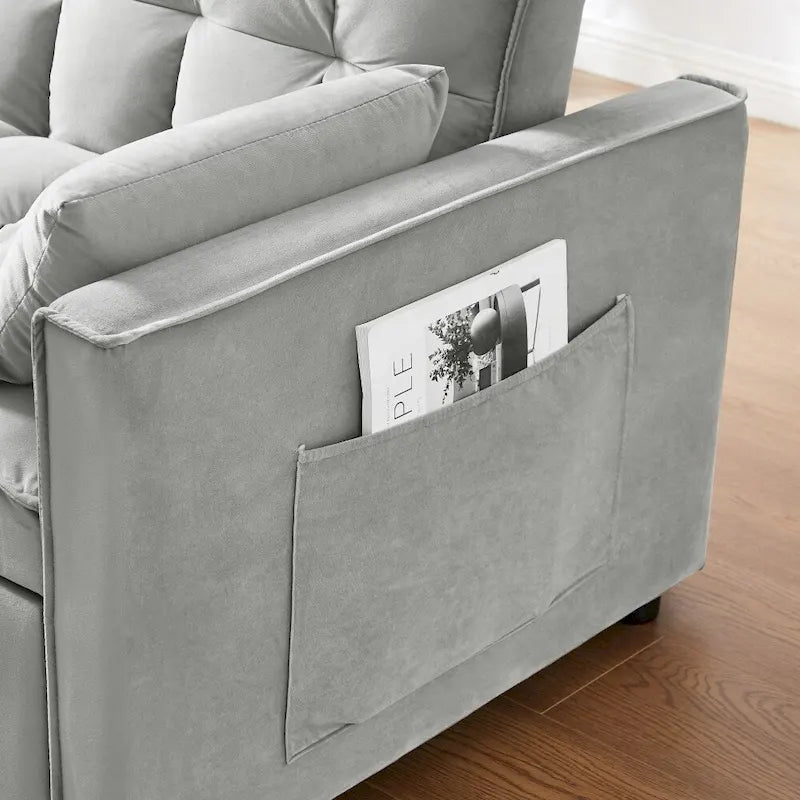 3-in-1 Velvet Convertible Sofa Bed with Trundle and Reclining Backrest