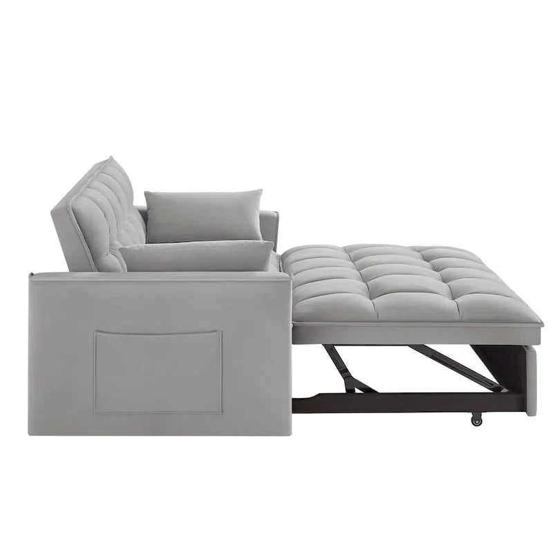 4-in-1 Upholstered Sofa Bed with Armrests, Storage Pockets and Adjustable Backrest