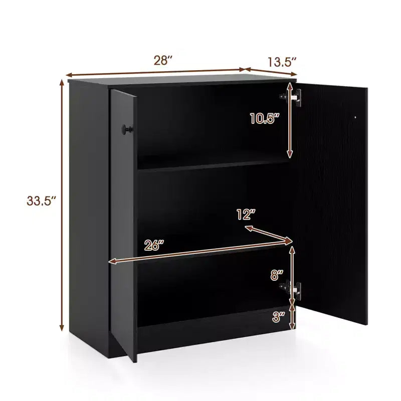 2-Door Freestanding Storage Organizer with 3-Tier Shelf, Black/Brown