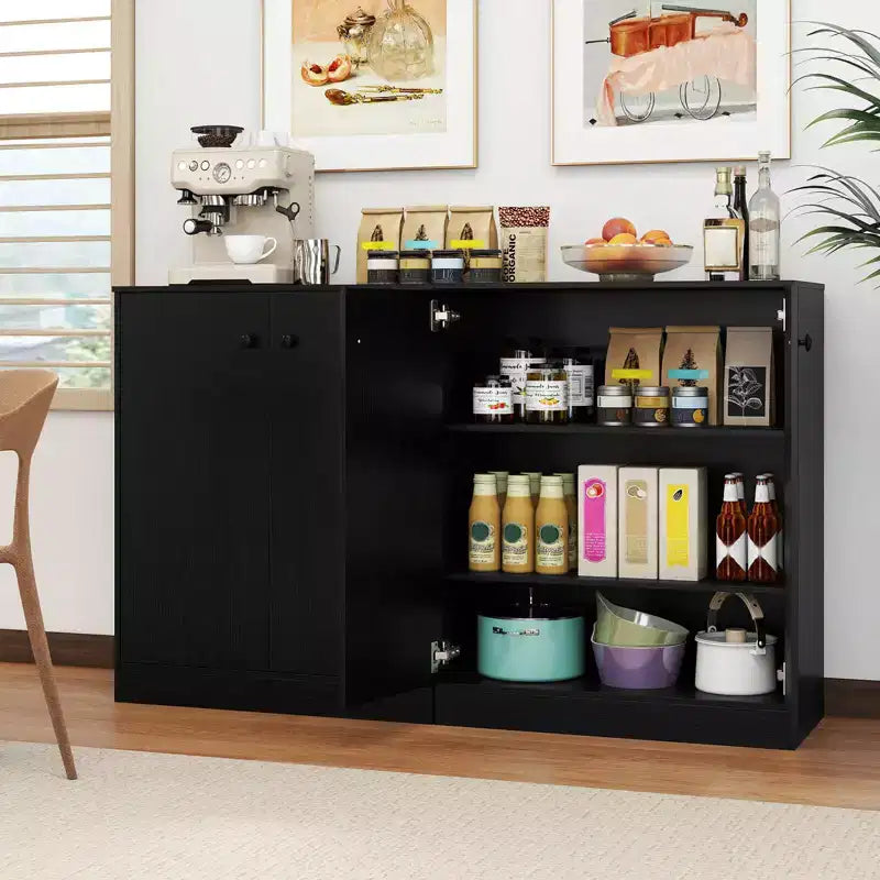 2-Door Freestanding Storage Organizer with 3-Tier Shelf, Black/Brown
