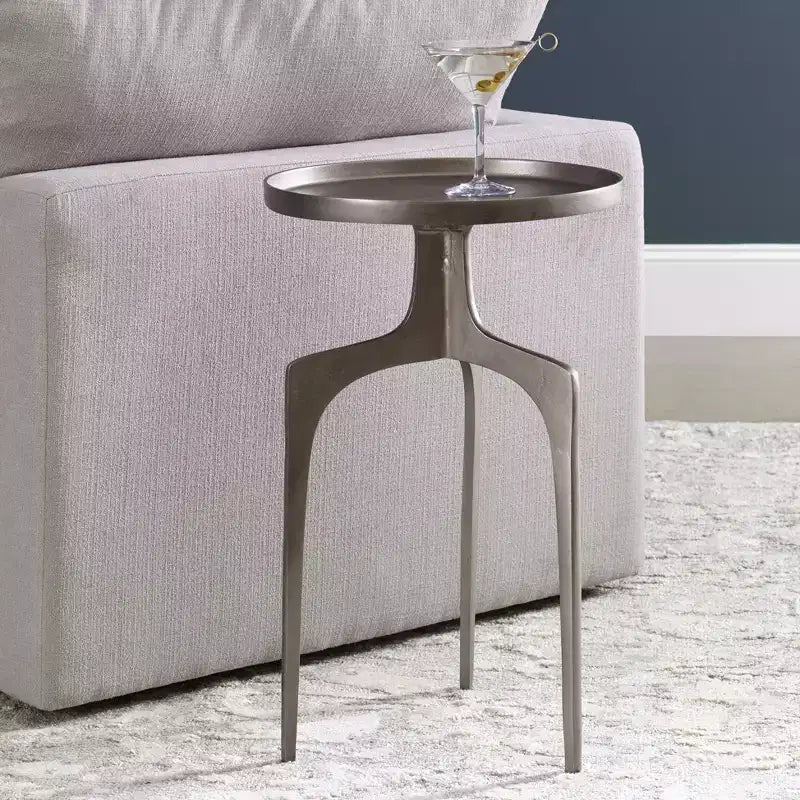 16-Inch Wide Textured Nickel Aluminum Side Table