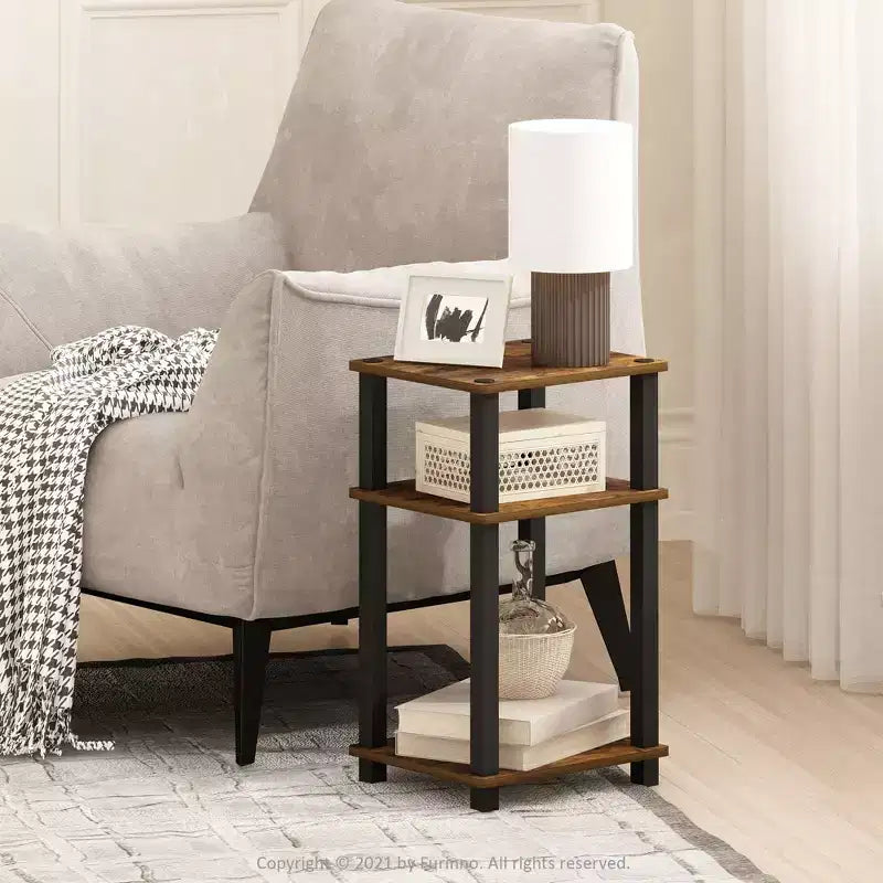 3-Tier Industrial-Style Side Table for Living Room, Office or Bedroom, Amber/Black