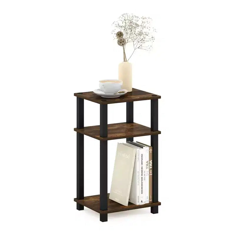 3-Tier Industrial-Style Side Table for Living Room, Office or Bedroom, Amber/Black