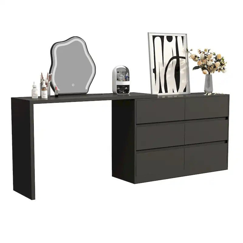 32.7-Inch Swivel Dresser and 6-Drawer Desk/Vanity, White/Black