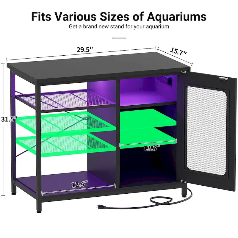 75–110 L Aquarium Cabinet with Power Outlets and LED Lighting
