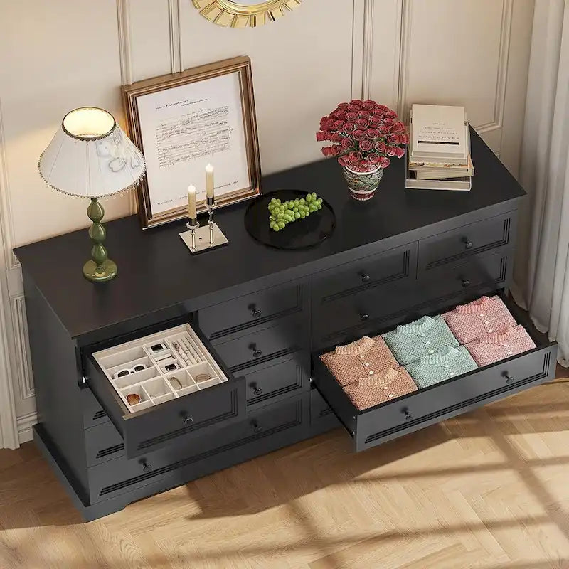 10-Drawer Dresser, Large Wooden Chest of Drawers