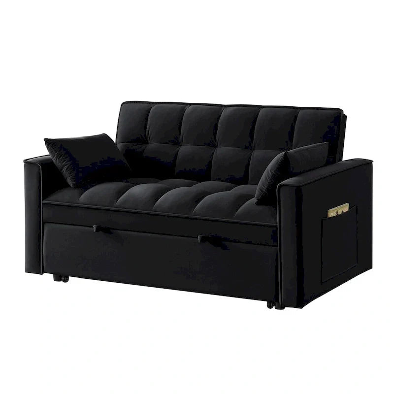 4-in-1 Convertible Velvet Loveseat Sleeper with Reclining Backrest and 2 Side Pockets