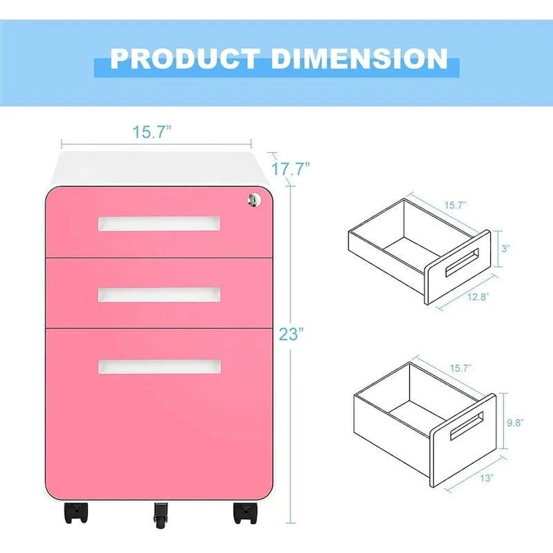 3-Drawer Mobile Vertical Filing Cabinet for Home Office