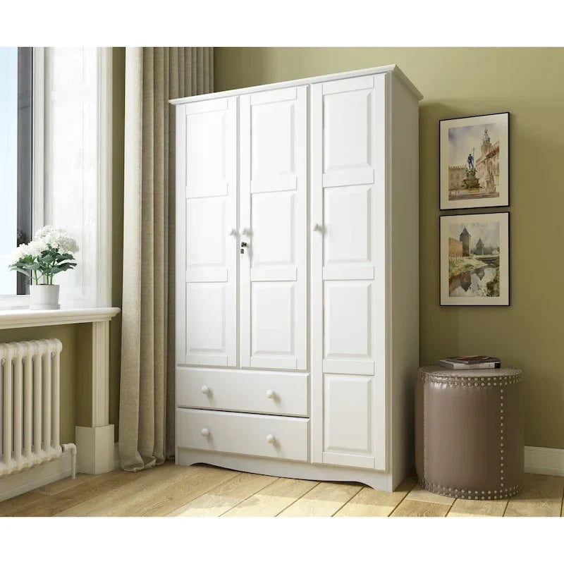 3-Door Wardrobe, White/Mocha/Java, Solid Wood