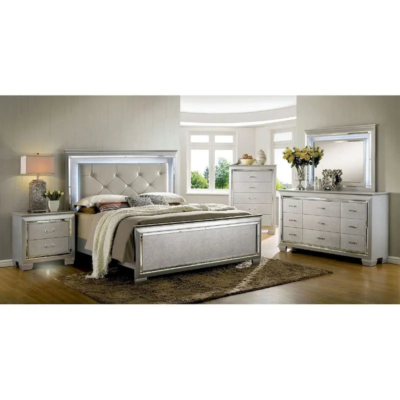Silver Bedside Table with LED Light