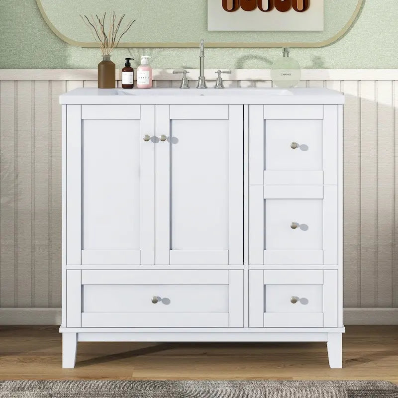 36-Inch Bathroom Vanity with USB Charging, Resin Sink, Solid Wood Frame and 3 Drawers