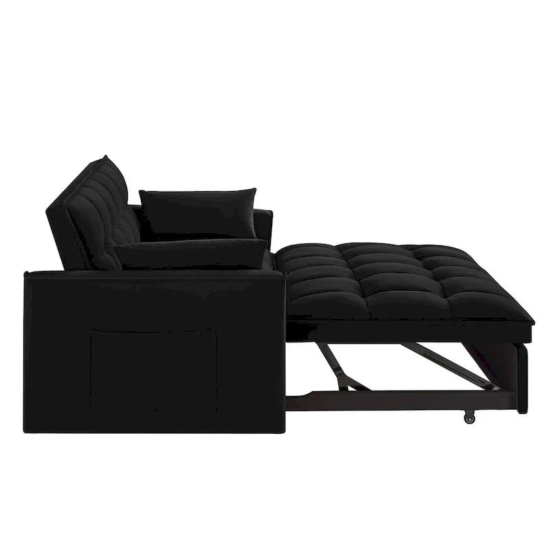 4-in-1 Convertible Velvet Loveseat Sleeper with Reclining Backrest and 2 Side Pockets