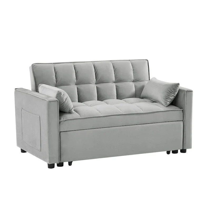 3-in-1 Velvet Convertible Sofa Bed with Trundle and Reclining Backrest
