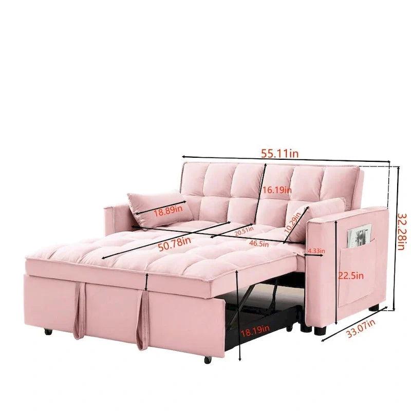 3-in-1 Velvet Convertible Sofa Bed with Trundle and Reclining Backrest