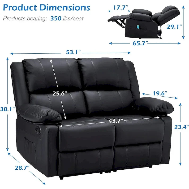 2-Seat Reclining Loveseat with Heat and Massage Functions