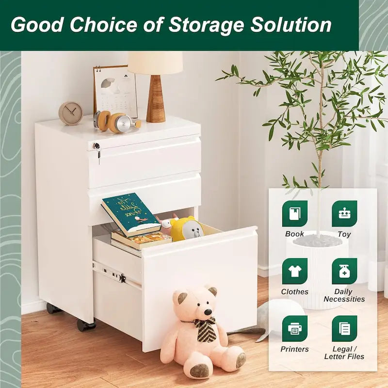 3-Drawer Mobile Vertical Filing Cabinet for Home Office