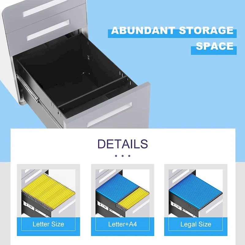 3-Drawer Mobile Vertical Filing Cabinet for Home Office