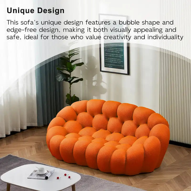 2-Seat Curved Bubble Loveseat with 3D Textured Fabric for Living Room or Apartment