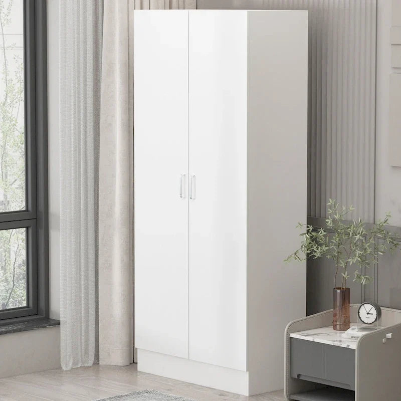 Freestanding 2-Door Bedroom Wardrobe with Clothes Rail