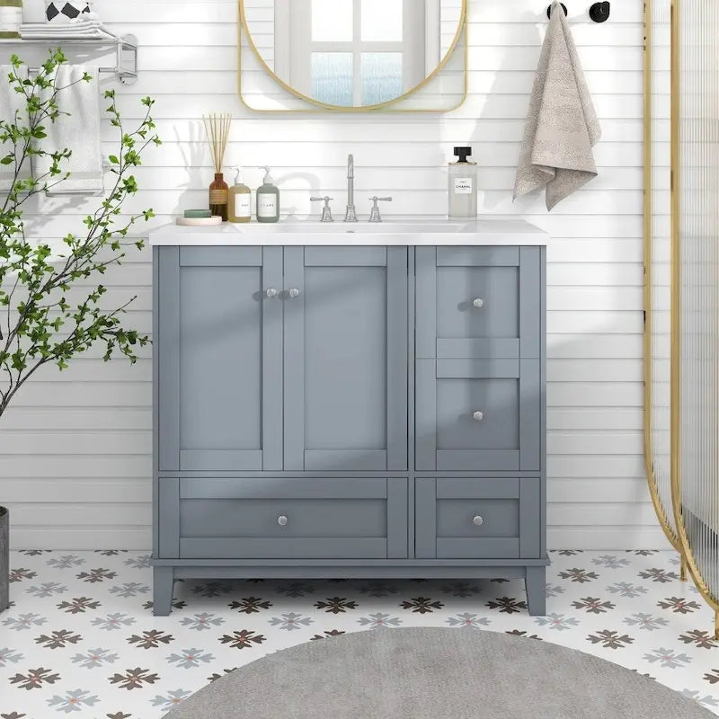 36-Inch Bathroom Vanity with USB Charging, Resin Sink, Solid Wood Frame and 3 Drawers