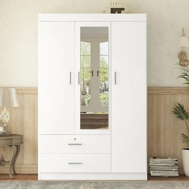 3-Door Wardrobe with Mirrors, Shelves and 2 Drawers