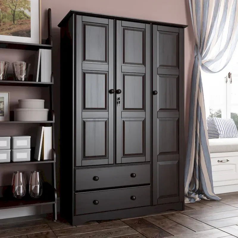 3-Door Wardrobe, White/Mocha/Java, Solid Wood