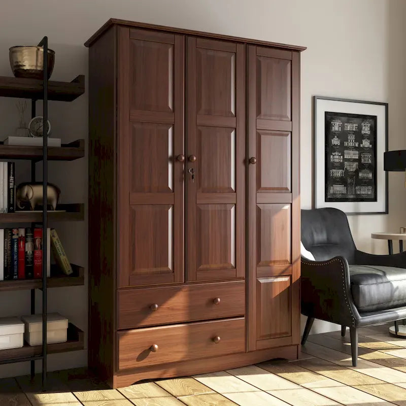 3-Door Wardrobe, White/Mocha/Java, Solid Wood