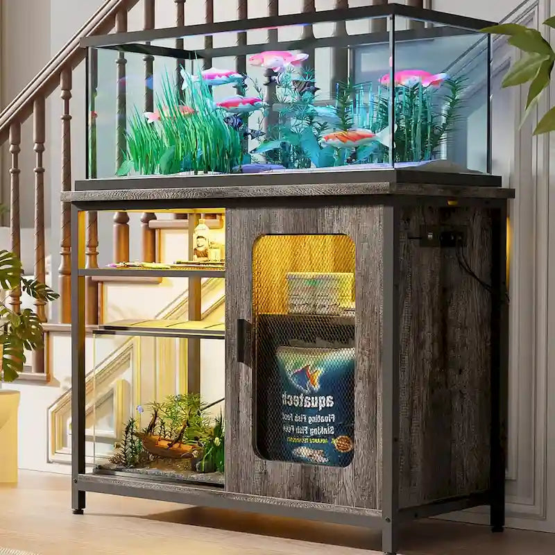 75–110 L Aquarium Cabinet with Power Outlets and LED Lighting