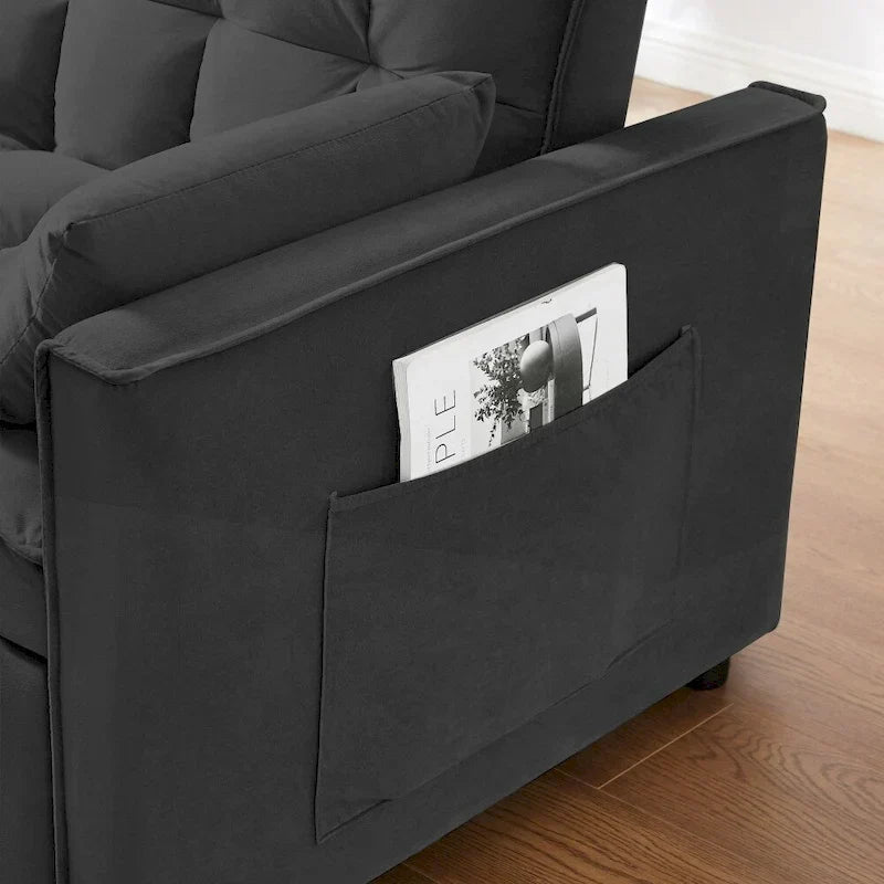 3-in-1 Velvet Convertible Sofa Bed with Trundle and Reclining Backrest