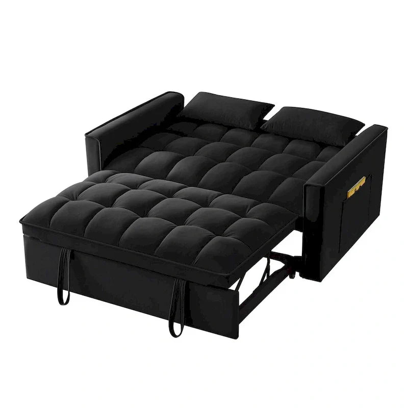 4-in-1 Convertible Velvet Loveseat Sleeper with Reclining Backrest and 2 Side Pockets