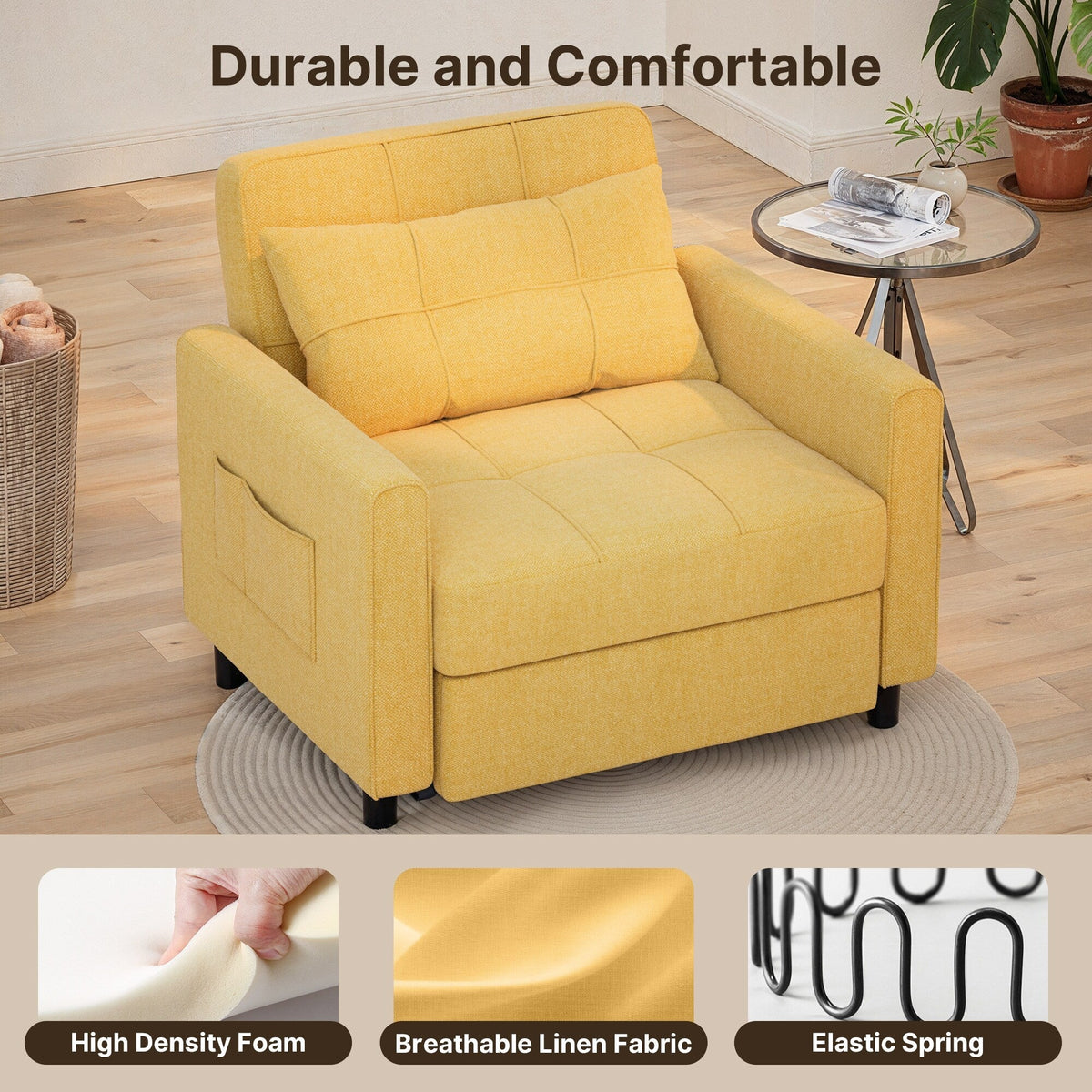 3-in-1 Convertible Sofa Bed, Folding Sofa Chair and Sleeper for Living Room