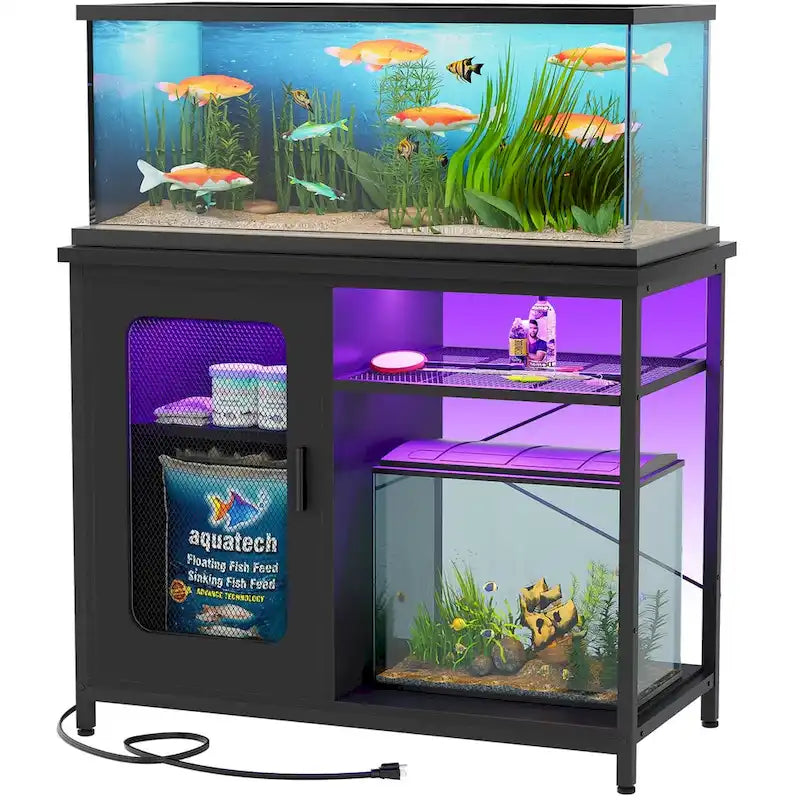 75–110 L Aquarium Cabinet with Power Outlets and LED Lighting