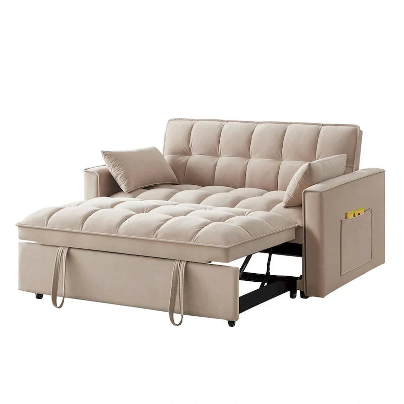 4-in-1 Upholstered Sofa Bed with Armrests, Storage Pockets and Adjustable Backrest