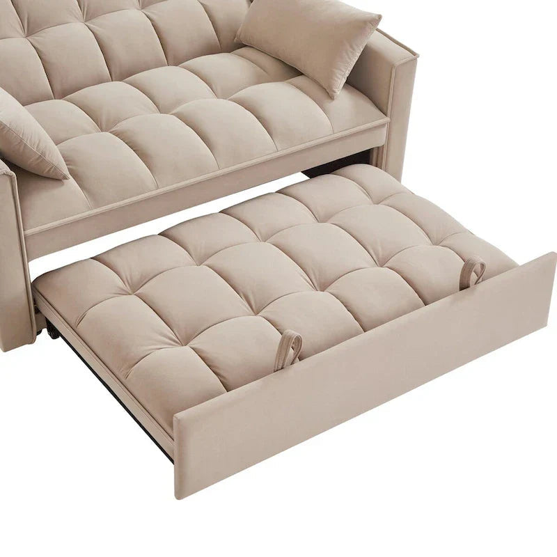 4-in-1 Convertible Velvet Loveseat Sleeper with Reclining Backrest and 2 Side Pockets