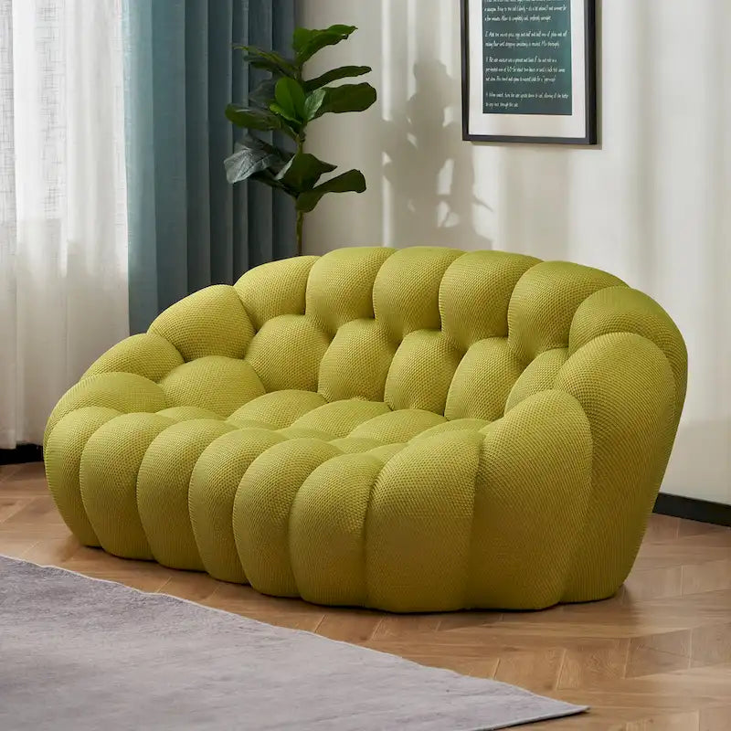 2-Seat Curved Bubble Loveseat with 3D Textured Fabric for Living Room or Apartment