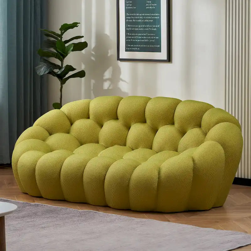 2-Seat Curved Bubble Loveseat with 3D Textured Fabric for Living Room or Apartment