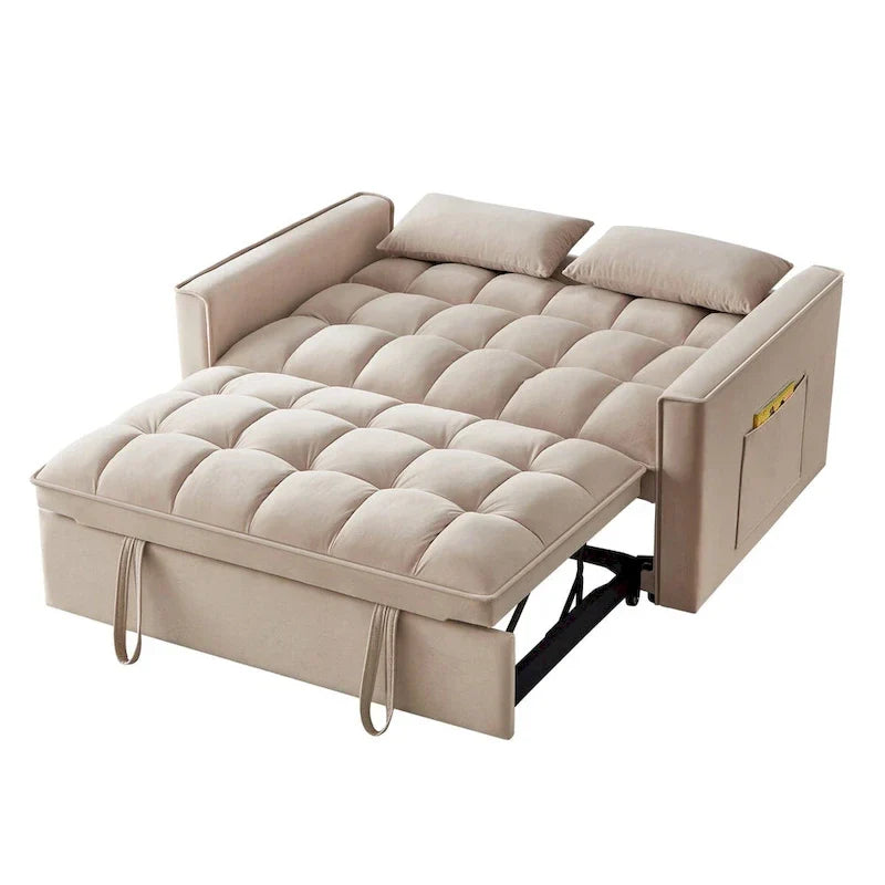 4-in-1 Upholstered Sofa Bed with Armrests, Storage Pockets and Adjustable Backrest