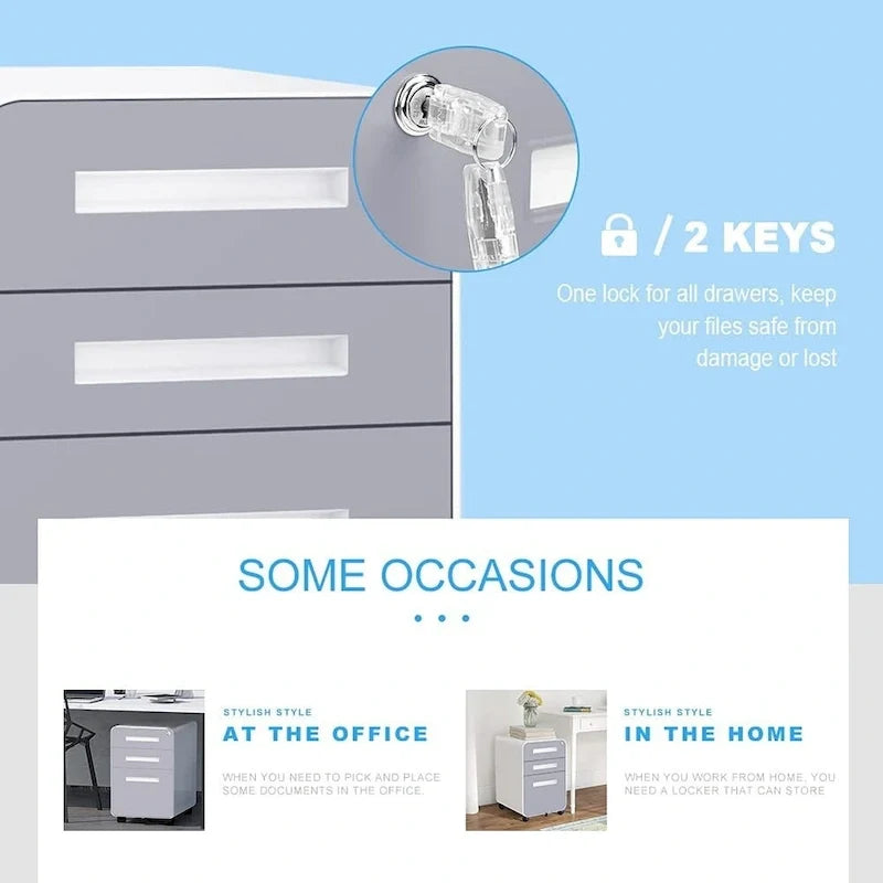 3-Drawer Mobile Vertical Filing Cabinet for Home Office
