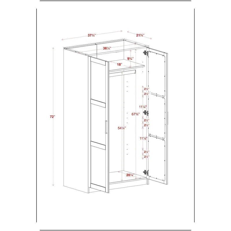 2-Door Solid Wood Wardrobe with Solid or Mirrored Doors
