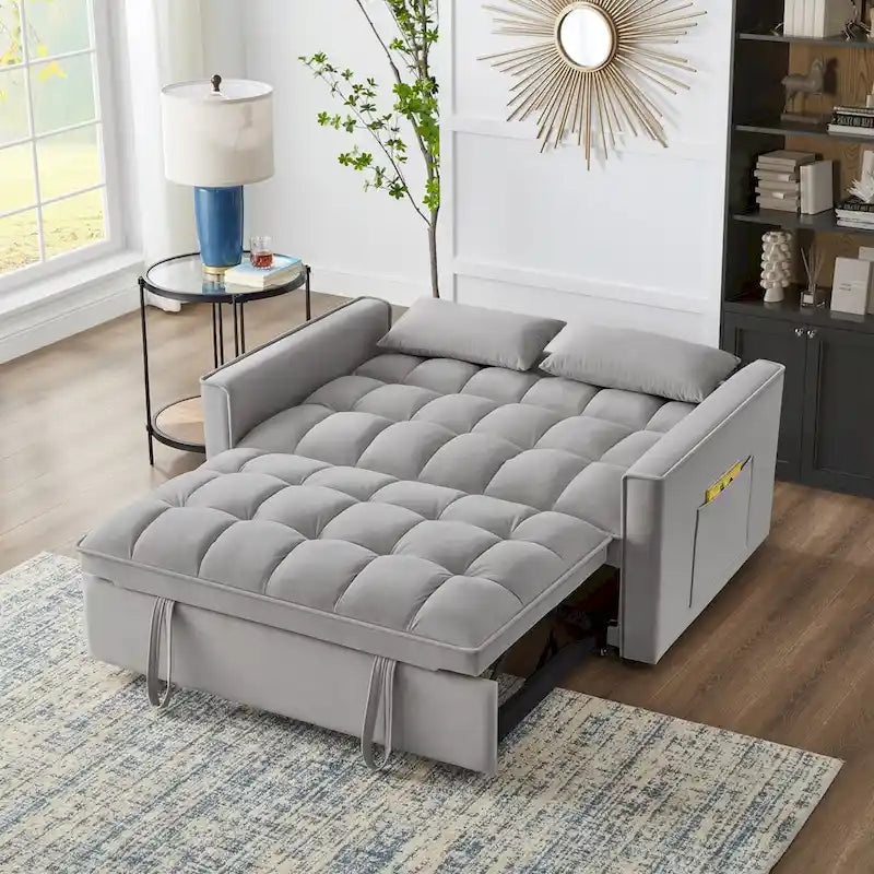 4-in-1 Upholstered Sofa Bed with Armrests, Storage Pockets and Adjustable Backrest