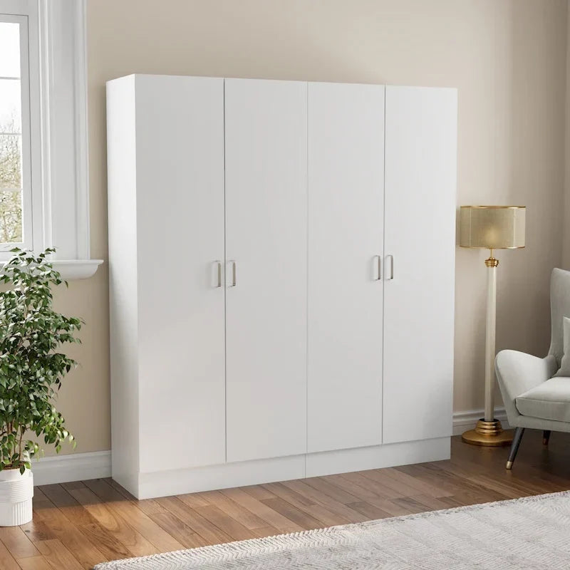 Freestanding 2-Door Bedroom Wardrobe with Clothes Rail