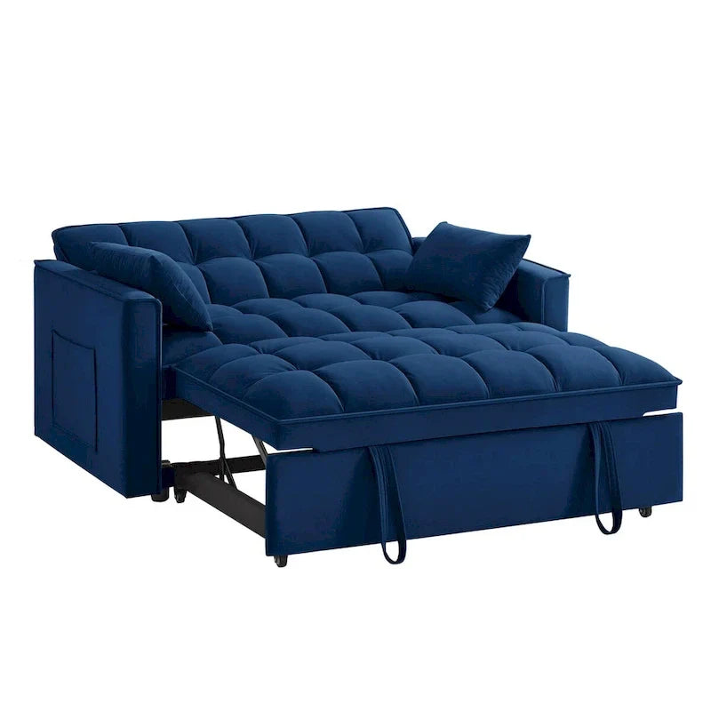 4-in-1 Convertible Velvet Loveseat Sleeper with Reclining Backrest and 2 Side Pockets