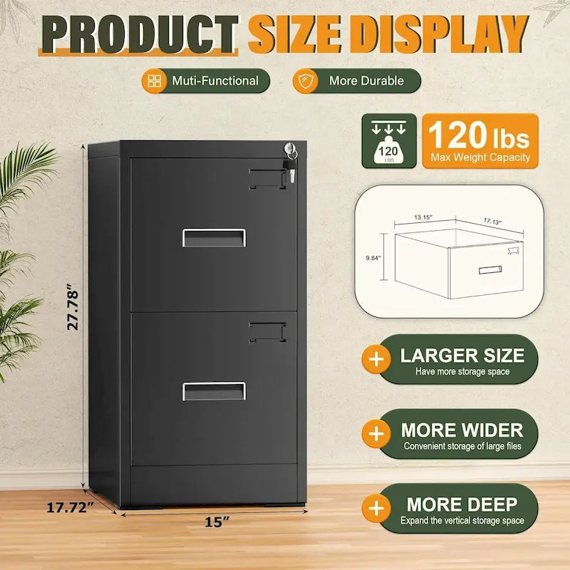 2-Drawer Vertical Locking Filing Cabinet for Home Office