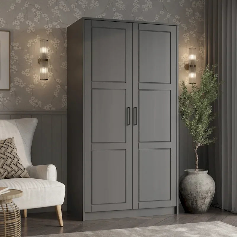 2-Door Solid Wood Wardrobe with Solid or Mirrored Doors